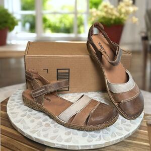Josef Seibel Rosalie 44 Leather Mary Jane Sandals Brandy Multi Comfort Shoes Wom
